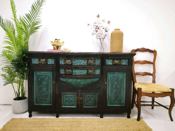 Newly refurbished beautiful Mahogany sideboard with detailed carved drawers