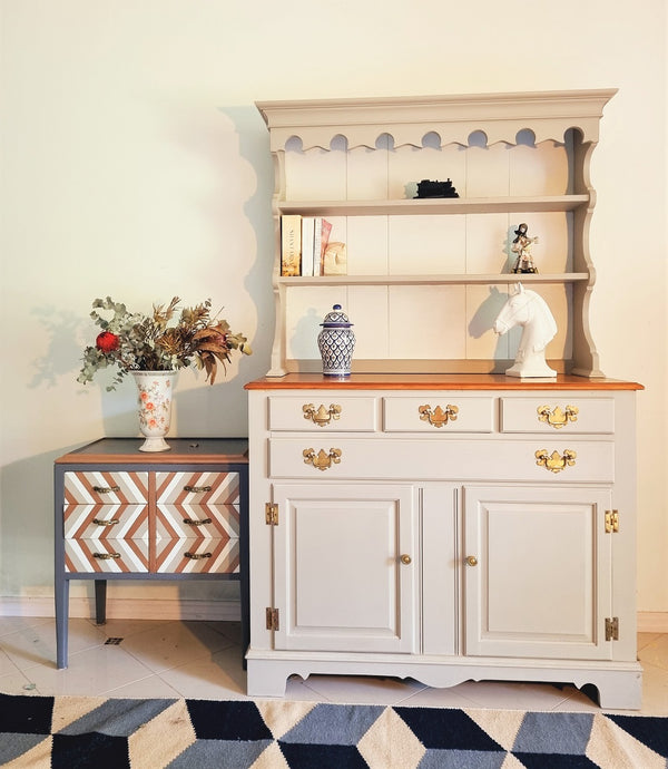 Julie- Stunning and newly refurbished original vintage Oak Hutch and sideboard