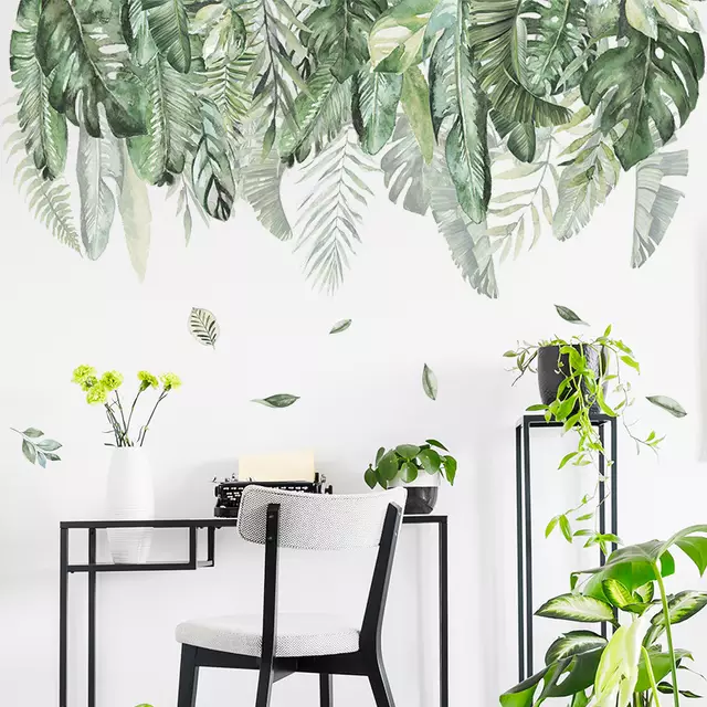 2023 Trendy Strong Self Adhesive vinyl Removable green leafs Wall Decals