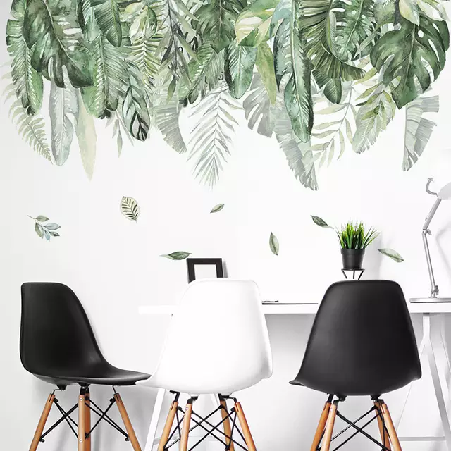 2023 Trendy Strong Self Adhesive vinyl Removable green leafs Wall Decals