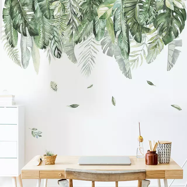 2023 Trendy Strong Self Adhesive vinyl Removable green leafs Wall Decals