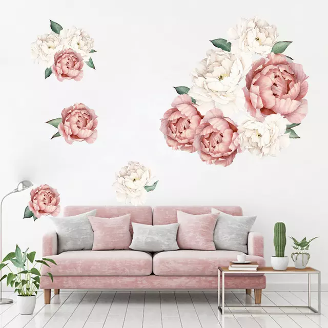 Beautiful Feminine Strong Self Adhesive Vinyl Removable Peony Wall Decals