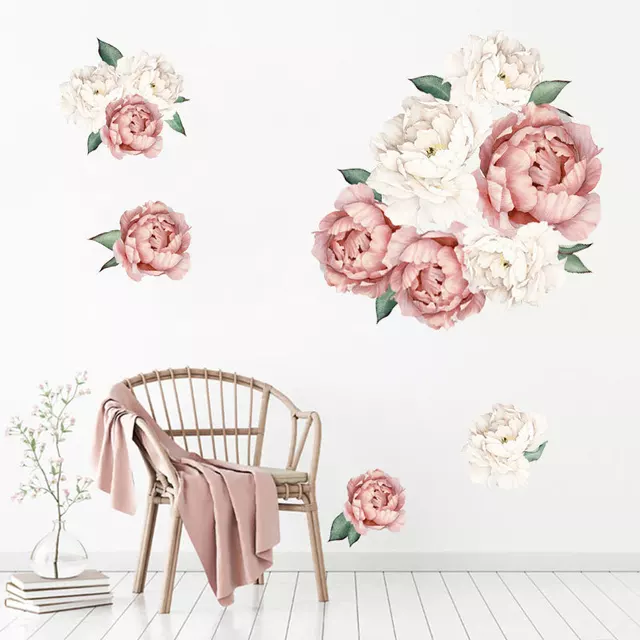 Beautiful Feminine Strong Self Adhesive Vinyl Removable Peony Wall Decals