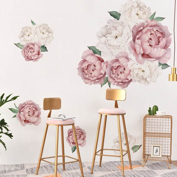 Beautiful Feminine Strong Self Adhesive Vinyl Removable Peony Wall Decals