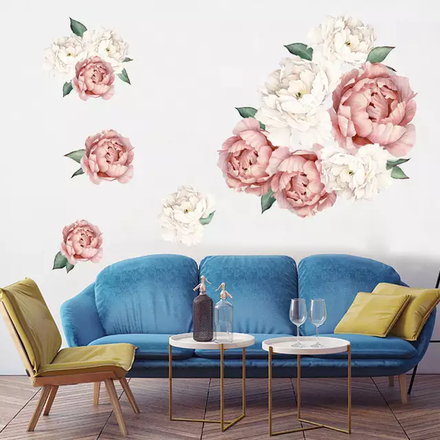 Beautiful Feminine Strong Self Adhesive Vinyl Removable Peony Wall Decals