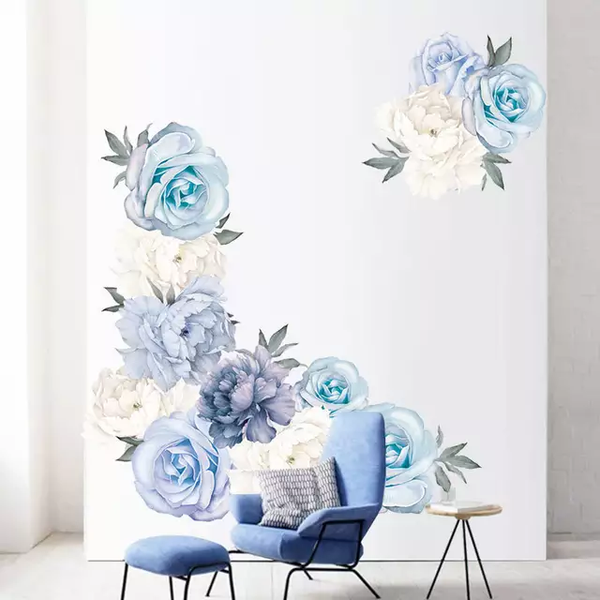 Beautiful Feminine Strong Self Adhesive Vinyl Removable blue Peony Wall Decals