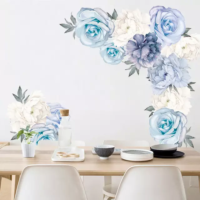 Beautiful Feminine Strong Self Adhesive Vinyl Removable blue Peony Wall Decals