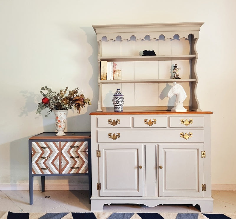 Julie- Stunning and newly refurbished original vintage Oak Hutch and sideboard