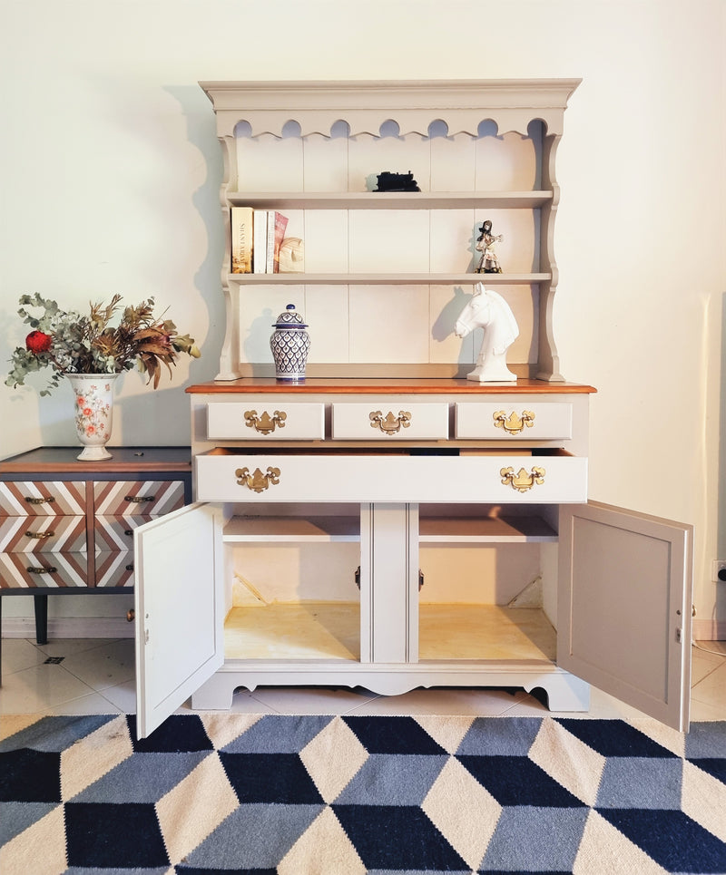 Julie- Stunning and newly refurbished original vintage Oak Hutch and sideboard