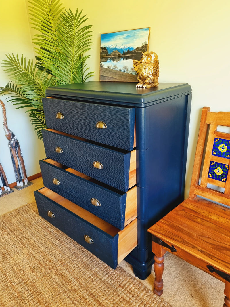 “Midnight Sky”-Beautiful,gorgeous and Freshly refurbished vintage chest of drawers