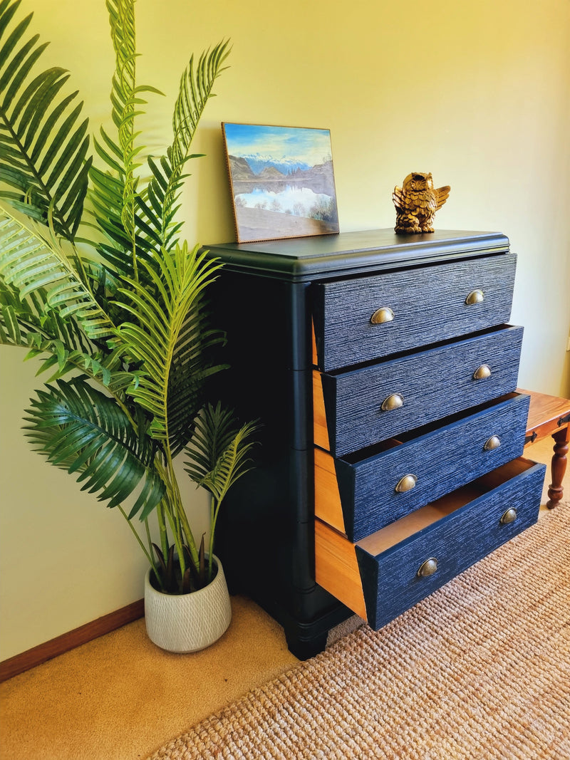 “Midnight Sky”-Beautiful,gorgeous and Freshly refurbished vintage chest of drawers