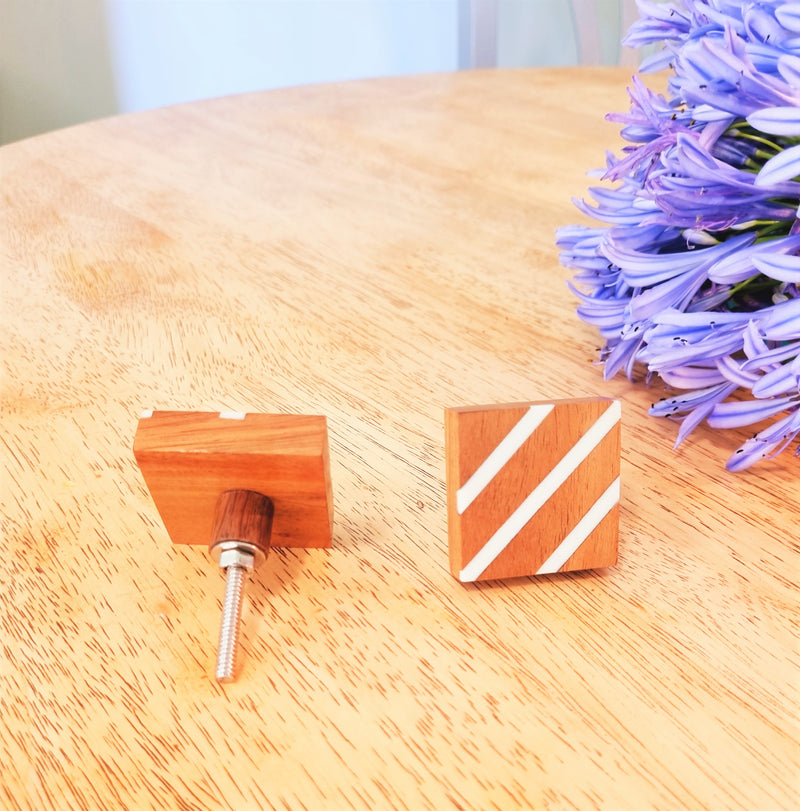 2x Square Wafers- Beautiful and brand new Mango Wood Resin Cabinet Handle, Wood Furniture Pull, Dresser Handle, Knobs