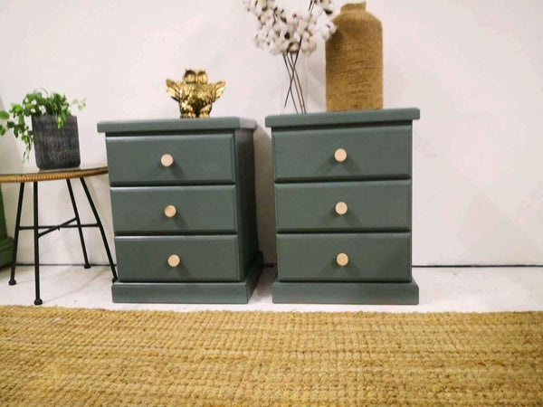 2x Stylish and Newly Refurbished solid bedside table (Duck egg green )