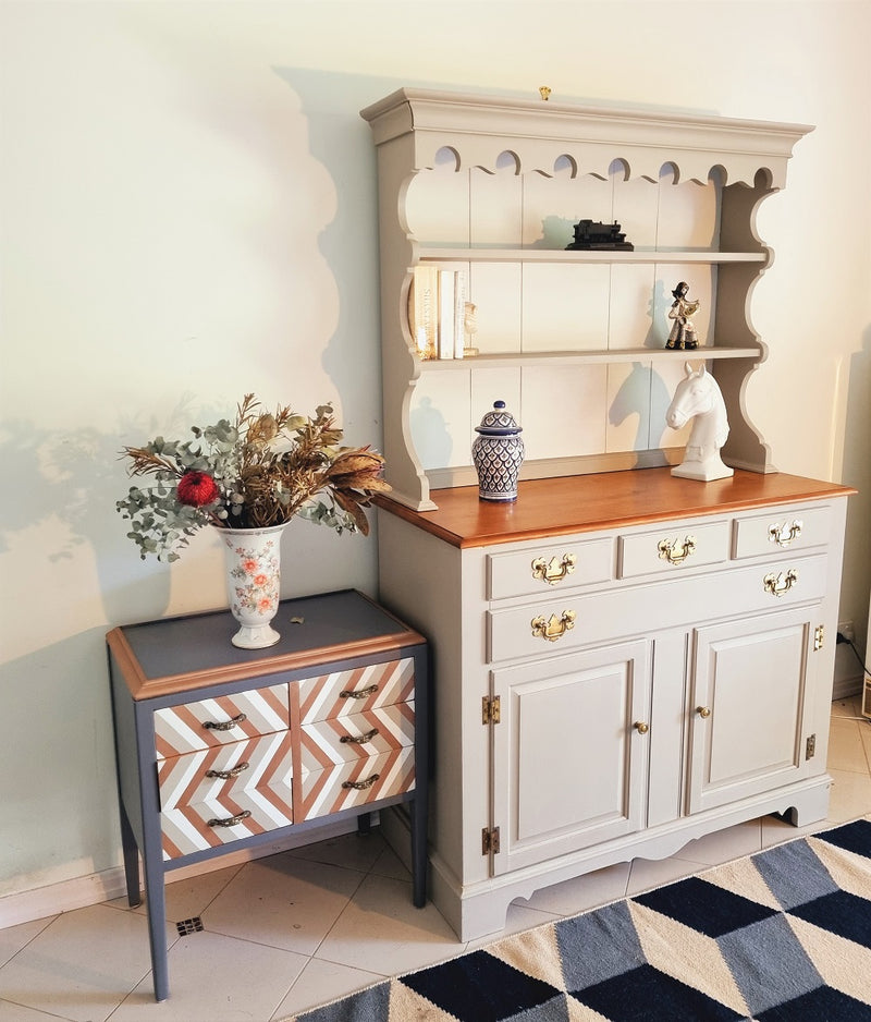 Julie- Stunning and newly refurbished original vintage Oak Hutch and sideboard