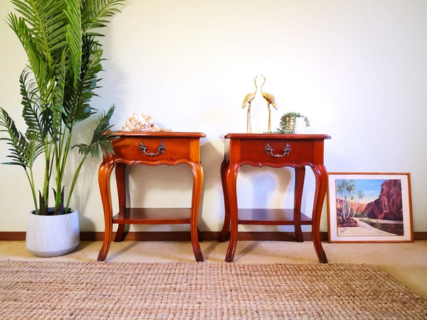 2x Beautiful and nearly new original Vintage Mahogany French bedside tables
